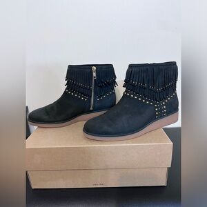 UGG Black Ankle Booties with Fringe Detail